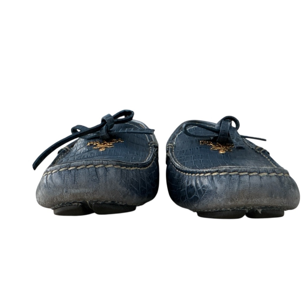 Prada Textured Blue Leather Loafers - Picture 7 of 7